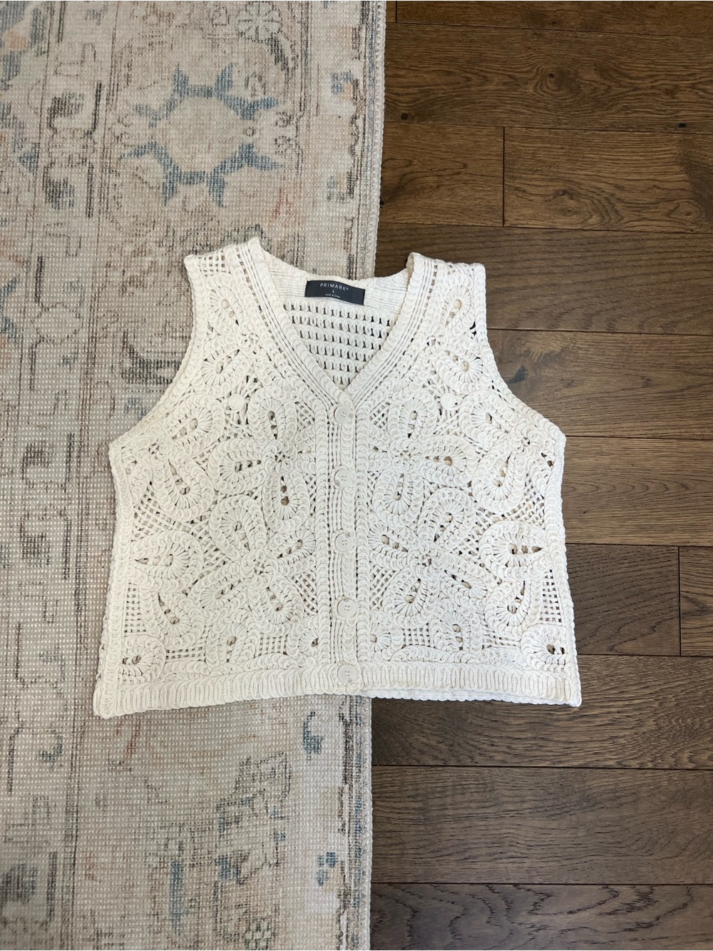 Primark Cream Crochet Button-Front Tank Top